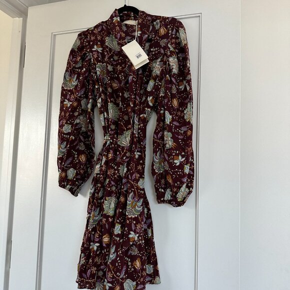 NWT Ulla Johnson Lula Mini Dress in Heliotrope Silk Floral High Neck Long Sleeve - Picture 5 of 13